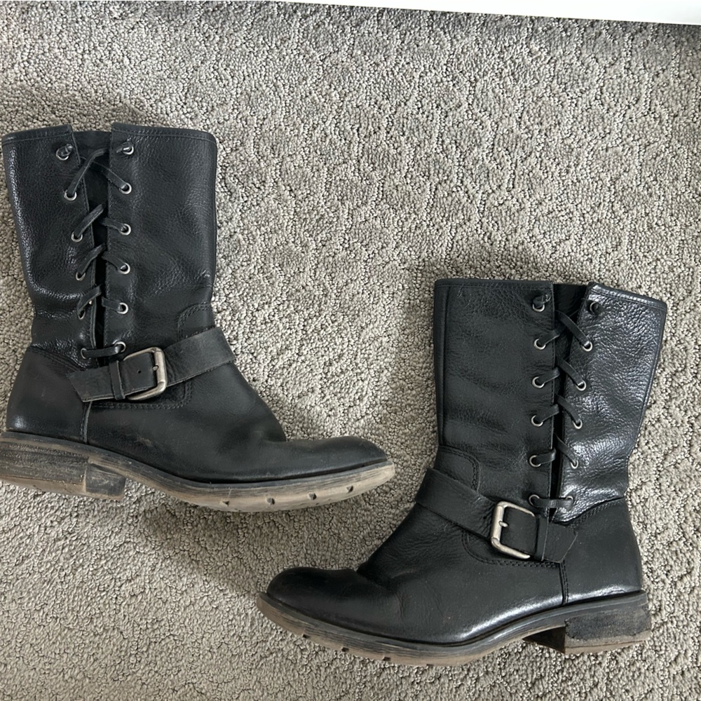 Sofft Black Combat Boots with Buckle Well-Worn